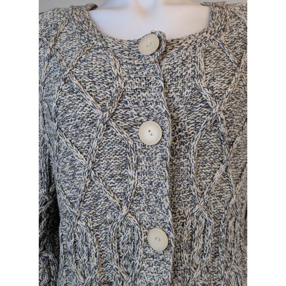 Leo & Nicole Coatigan Cardigan 1X Gray Cream Cable Knit Button Front Swing Style - Picture 7 of 9